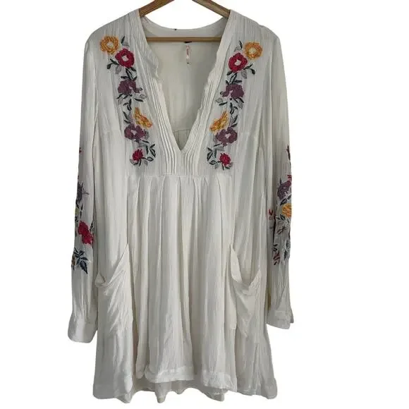 Free People Mia Gauze Embroidered Mini Dress White Boho Tunic L Boho Festival - Picture 6 of 10
